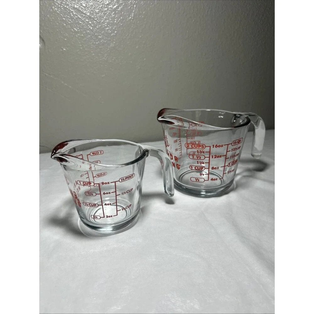Anchor Hocking 2-Piece Glass Measuring Cup Set 1-Cup 2-Cup Red Markings